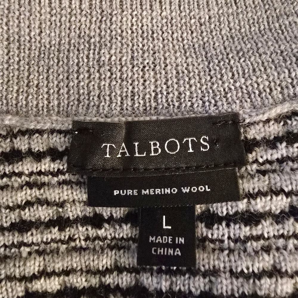 Talbots Black and Gray 100% Pure Merino Wool Women's Cardigan Large - Picture 4 of 5